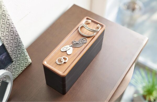 Černý plastový třípatrový úložný box Yamazaki Rin 24 x 8 cm