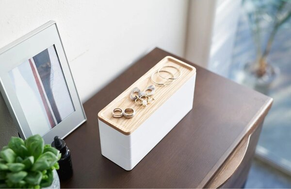Bílý plastový třípatrový úložný box Yamazaki Rin 24 x 8 cm