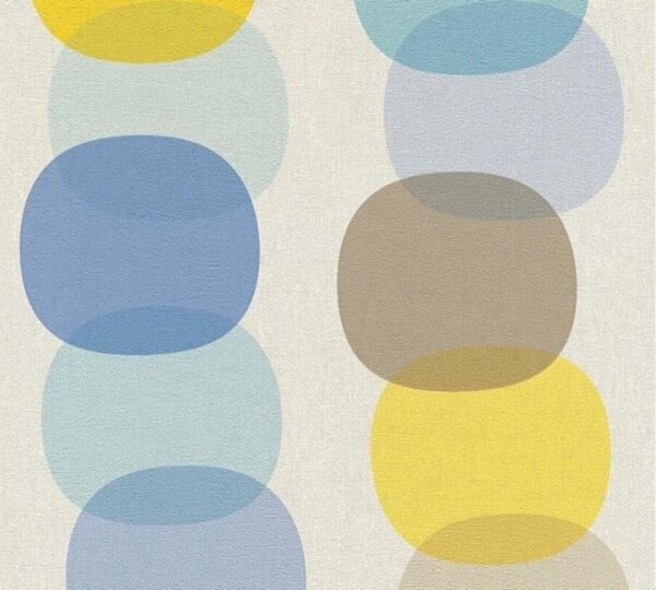 Vliesová tapeta na zeď Pop Colors 35590-1 | 0,53 x 10,05 m | modrá, hnědá, žlutá, krémová | A.S. Création