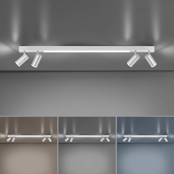 PURE LED stropní svítidlo Lines, 120 cm, stříbrné, dálkové ovládání, stmívatelný, Hliník / šedá / zinek, Obývací pokoj / jídelna, kov, Moderní