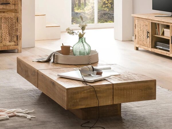 Masivní konferenční stolek Amberley z mangového dřeva, lakovaný, přírodní – 80×80 cm