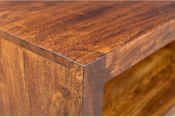 Masivní konferenční stolek Milburn z akácie, lakovaný, hnědý – 116×57×35 cm