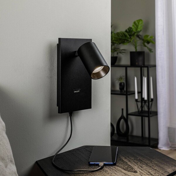 Arcchio bodovka Brinja, černé, kovové, USB-C, vypínač, stmívatelný, Černá, Chodba, Hliník, Moderní
