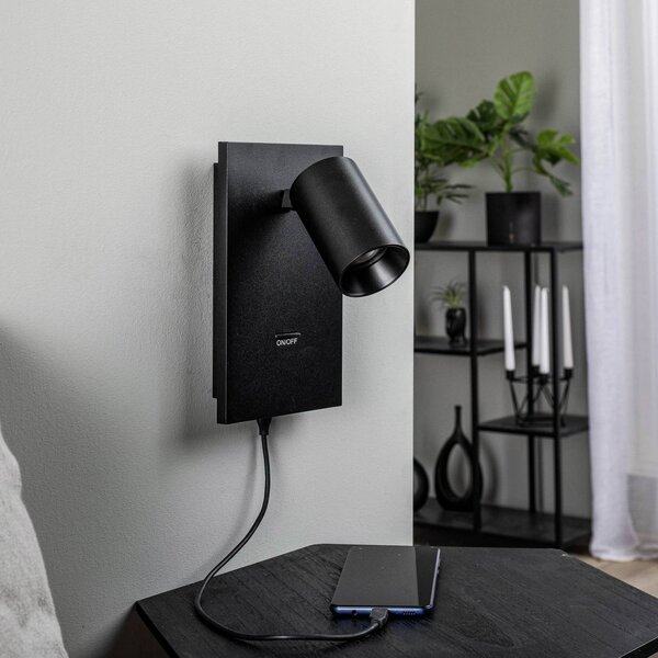 Arcchio bodovka Brinja, černé, kovové, USB-C, vypínač, stmívatelný, Černá, Chodba, Hliník, Moderní