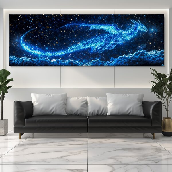 Obraz na plátně - Vesmírný zářící drak FeelHappy.cz Rozměr obrazu (Šířka x Výška): 60 x 20 cm