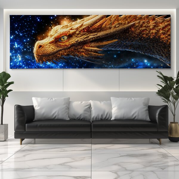 Obraz na plátně - Dračí hlava ve vesmírném opojení FeelHappy.cz Rozměr obrazu (Šířka x Výška): 60 x 20 cm