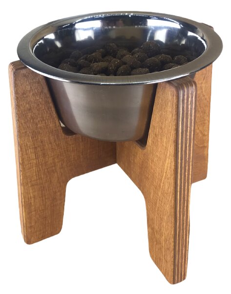 Wook | Dřevěný stojan s miskou pro psy vel. S - 450 ml Výška podstavce: 15 cm, Barva: cedr, Personalizace: Ne