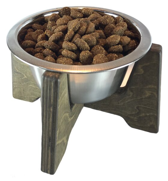 Wook | Dřevěný stojan s miskou pro psy vel. S - 450 ml Výška podstavce: 10 cm, Barva: eben, Personalizace: Ne