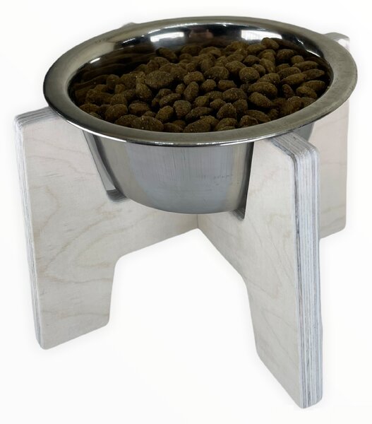 Wook | Dřevěný stojan s miskou pro psy vel. M - 750 ml Výška podstavce: 15 cm, Barva: dub bílý, Personalizace: Ne