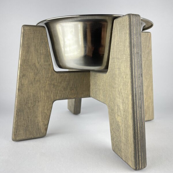 Wook | Dřevěný stojan s miskou pro psy vel. M - 750 ml Výška podstavce: 15 cm, Barva: patina, Personalizace: Ne