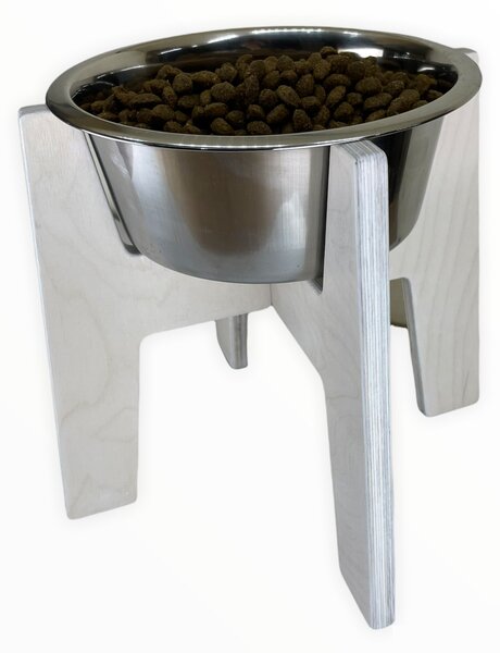 Wook | Dřevěný stojan s miskou pro psy vel. L - 1800 ml Výška podstavce: 25 cm, Barva: dub bílý, Personalizace: Ne
