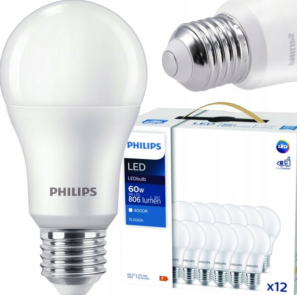 12x LED žárovka Philips E27 - 8W - 806lm - 4000K