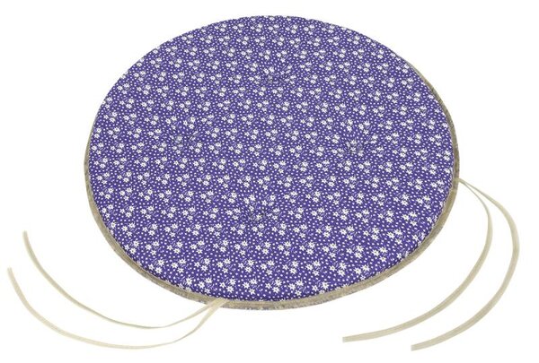 BELLATEX Sedák Adéla kulatý hladký kytička na fialové průměr 40 cm, výška puru 3 cm