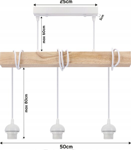 BERGE LED stropní svítidlo, 3xE27, loft, nastavitelné, se stínidly - bílé