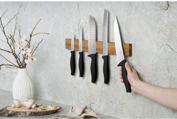 Sada nožů s magnetickým držákem z akátového dřeva 6 ks Matte Black Collection