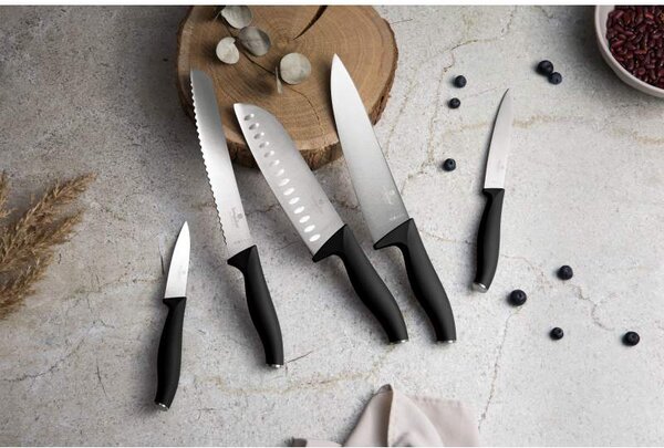 Sada nožů s magnetickým držákem z akátového dřeva 6 ks Matte Black Collection