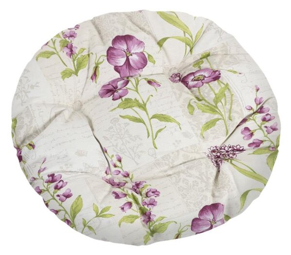 Sedák EMA kulatý prošívaný průměr 40 cm fialové květy - Bellatex