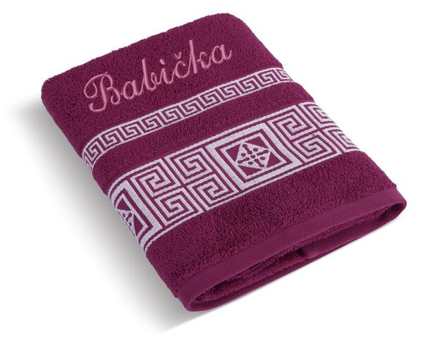 BELLATEX Froté ručník řecká kolekce se jménem BABIČKA vínová Ručník - 50x100 cm
