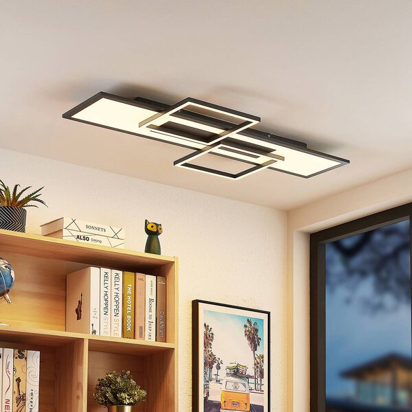 Lucande Stropní svítidlo LED Narumi, 110 cm, černá, hliník, stmívatelný, Černá, Obývací pokoj / jídelna, kov, Moderní