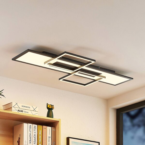 Lucande Stropní svítidlo LED Narumi, 110 cm, černá, hliník, stmívatelný, Černá, Obývací pokoj / jídelna, kov, Moderní
