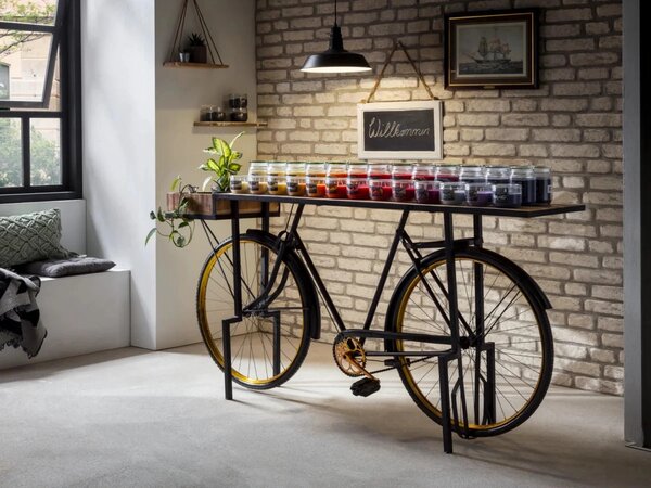 Lakovaný konzolový stůl Bike z kovu, černý – 185×45×90 cm