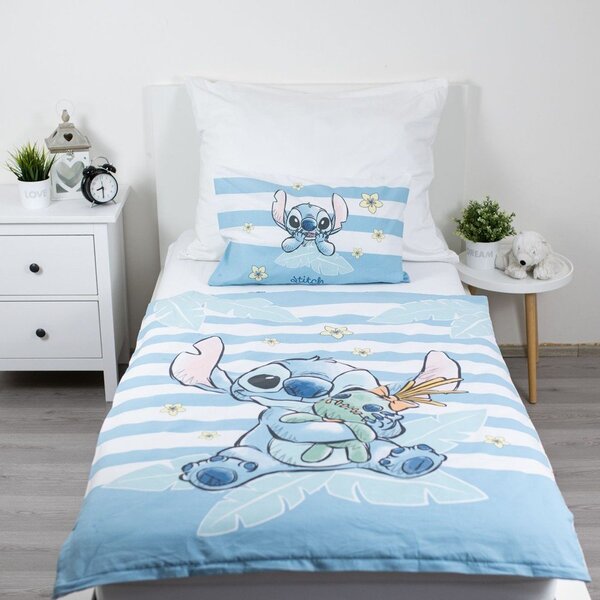 Světle modré bavlněné dětské povlečení do postýlky 100x135 cm Lilo & Stitch "Tropical Hugs" – Jerry Fabrics