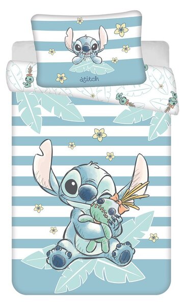 Světle modré bavlněné dětské povlečení do postýlky 100x135 cm Lilo & Stitch "Tropical Hugs" – Jerry Fabrics