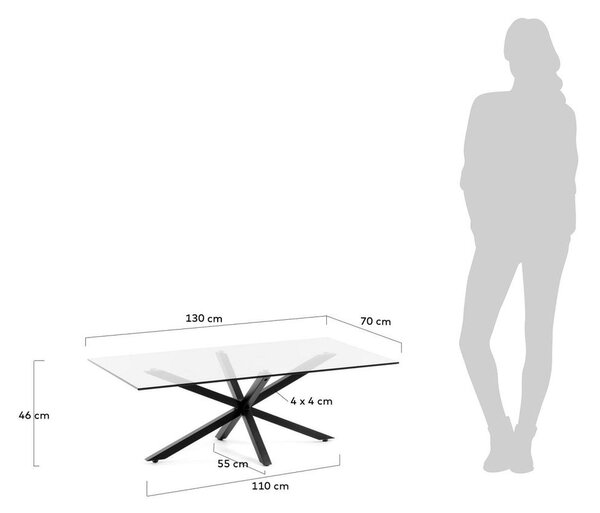 Černý konferenční stolek se skleněnou deskou 70x130 cm Argo – Kave Home