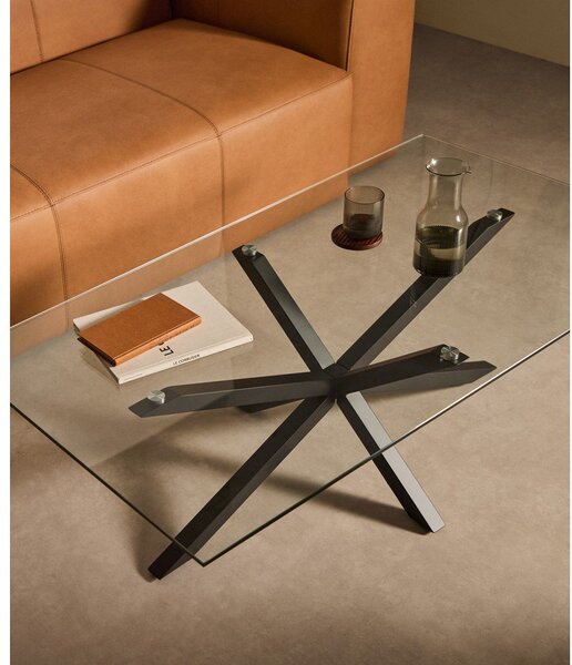 Černý konferenční stolek se skleněnou deskou 70x130 cm Argo – Kave Home
