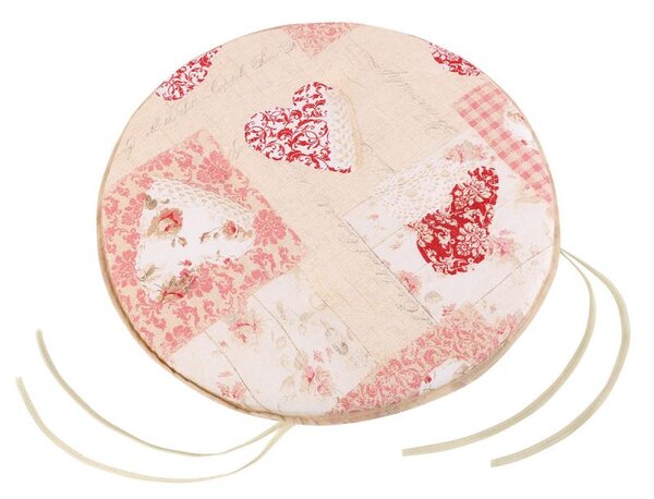 BELLATEX Sedák EMA kulatý hladký Srdce patchwork, růžová průměr 40 cm