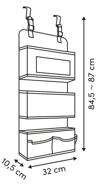 Závěsný organizér na dveře DRESSY+, tekstylny, 32 x 10,5 x 88 cm - béžový