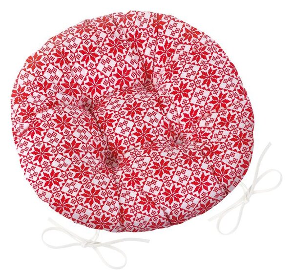 BELLATEX Sedák Adéla prošívaný kulatý Kaleidoskop červená, bílá průměr 40 cm