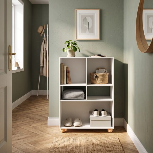 Regál s 5 boxy STORAGE, 67,6 x 32 x 90,8 cm - bílý