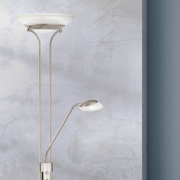 FISCHER & HONSEL Bazénová stojací lampa LED s ramenem na čtení, funkce, stmívatelný, Hliník / šedá / zinek, Obývací pokoj / jídelna, kov, Moderní, Lampička na čtení