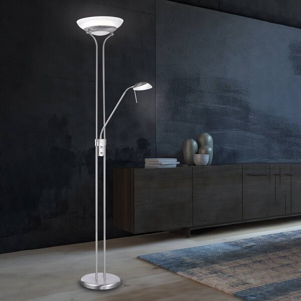 FISCHER & HONSEL Bazénová stojací lampa LED s ramenem na čtení, funkce, stmívatelný, Hliník / šedá / zinek, Obývací pokoj / jídelna, kov, Moderní, Lampička na čtení