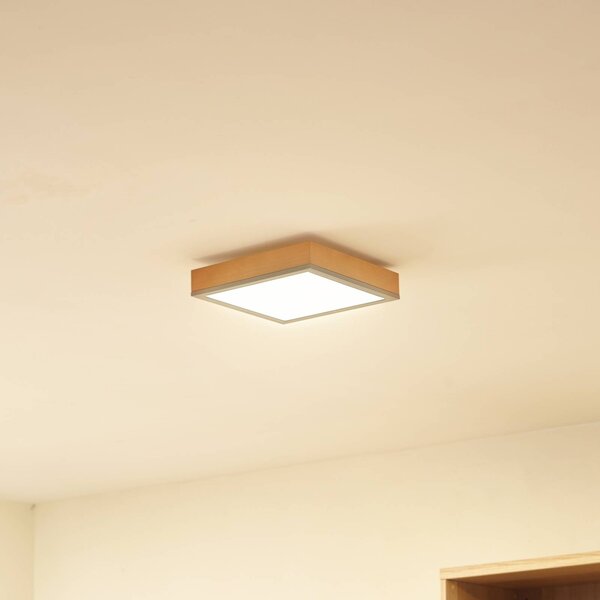 Lindby Laviona LED stropní svítidlo, čtvercové, 30 cm, Světlé dřevo, Obývací pokoj / jídelna, Dřevo, Moderní