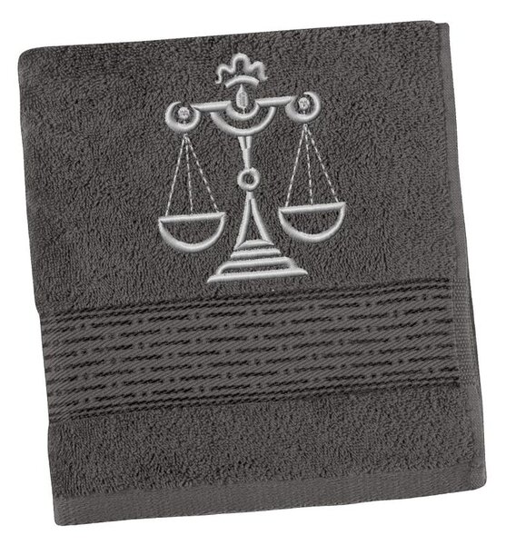 BELLATEX Froté ručník proužek s výšivkou znamení zvěrokruhu tmavá šedá Ručník - 50x100 cm