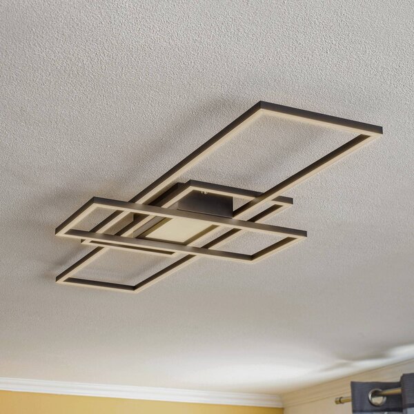 Lindby Ismera LED stropní svítidlo 3 rámečky, antracitová barva, stmívatelný, Černá, Obývací pokoj / jídelna, Hliník, Moderní