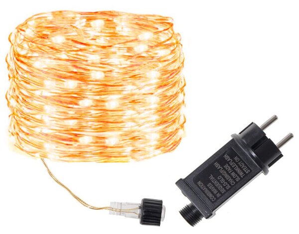 LED řetěz Nano - 13m, 100LED, 8 funkcí, IP44, teplá bílá