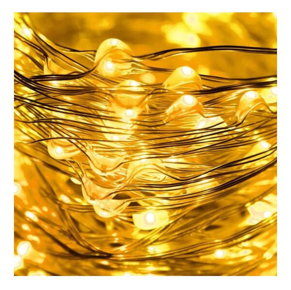 LED řetěz Nano - 13m, 100LED, 8 funkcí, IP44, teplá bílá