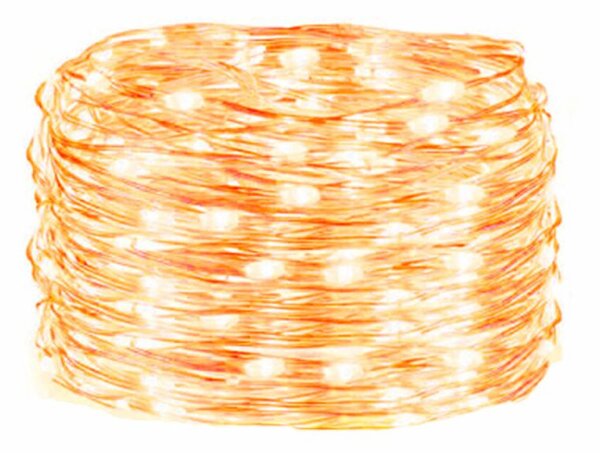 LED řetěz Nano - 13m, 100LED, 8 funkcí, IP44, teplá bílá