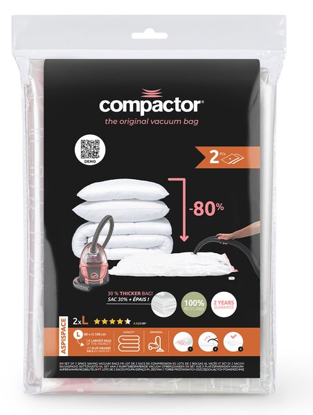 Sada 2ks vakuových úložných sáčků Compactor Bag Aspispace L 120 litrů, 80 x 100 cm