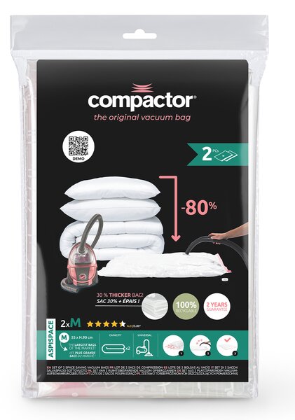 Sada 2ks vakuových úložných sáčků Compactor Bag Aspispace M 70 litrů, 55 x 90 cm