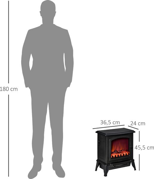 HOMCOM Elektrický krb, stojací model s LED efektem plamene, topný výkon 2000W, kovový