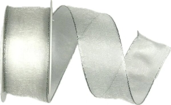 Stuha taftová BASIC WHITE SILVER bílo stříbrná 25mm x 3m (7,- Kč/m)