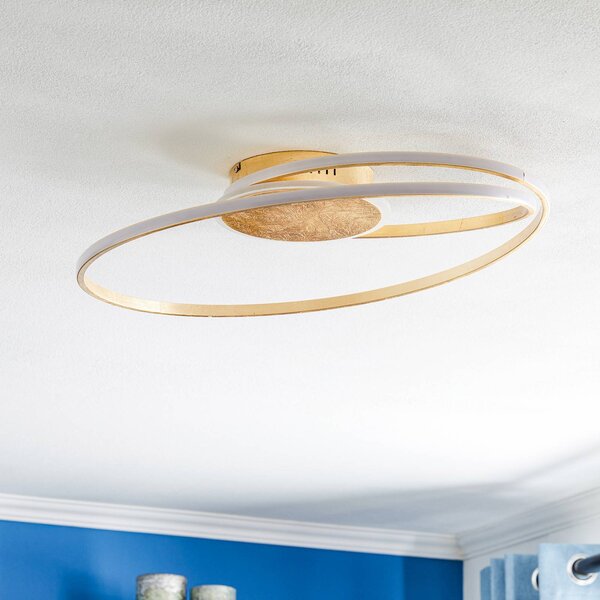 Lindby LED stropní svítidlo Dorle, Ø 60 cm, zlatá barva, hliník, stmívatelný, Mosaz / zlato, Obývací pokoj / jídelna, kov, Moderní
