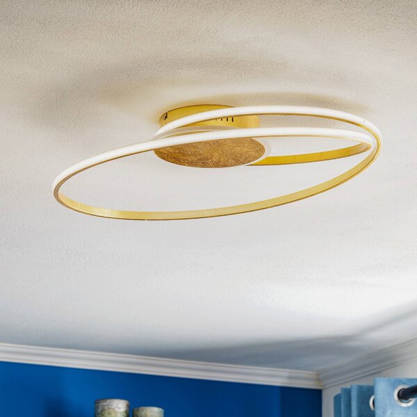 Lindby LED stropní svítidlo Dorle, Ø 60 cm, zlatá barva, hliník, stmívatelný, Mosaz / zlato, Obývací pokoj / jídelna, kov, Moderní