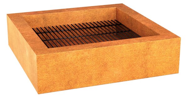 Zahradní ohniště Corten HOGAR 2 s roštem 100x100x30 cm