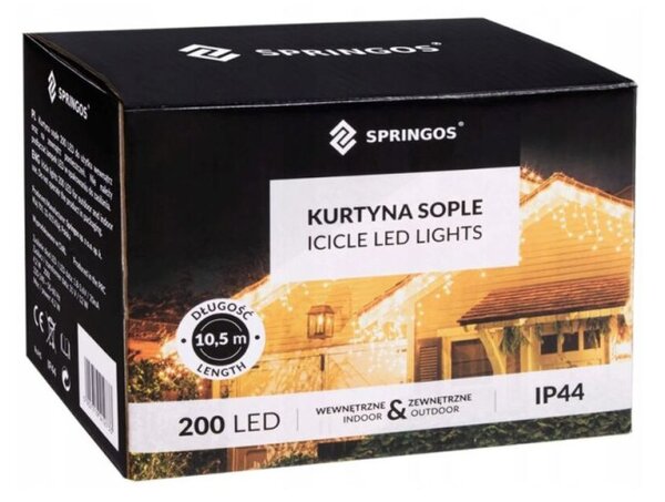 LED krápníky - 10,5m, 200LED, 8 funkcí, IP44, studená bílá