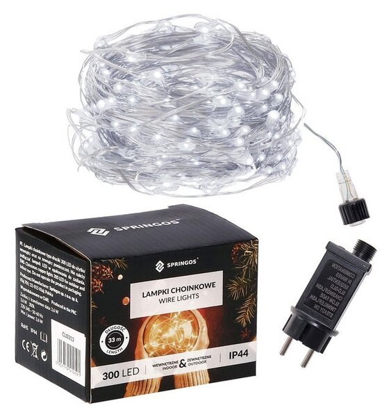 LED řetěz Nano - 30m, 300LED, 8 funkcí, IP44, studená bílá